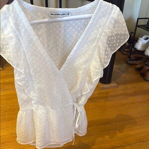 Abercrombie & Fitch White Cap Sleeve Wrap Blouse